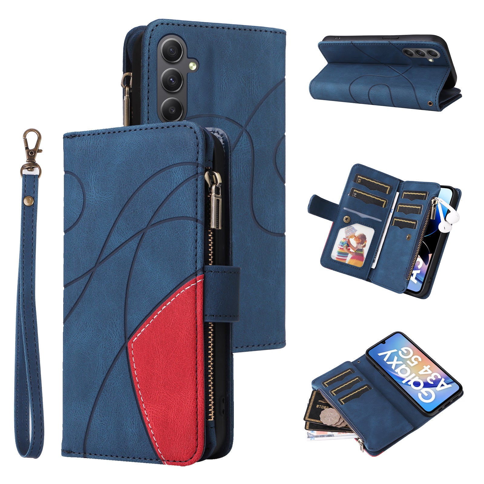 KT Multi-function Series-5 For Samsung Galaxy A34 5G Zipper Leather Wallet Phone Case Flip Stand Splicing Cover with Multiple Card Slots KT Multi-function Series-5 For Samsung Galaxy A34 5G Zipper Leather Wallet Phone Case Flip Stand Splicing Cover with Multiple Card Slots